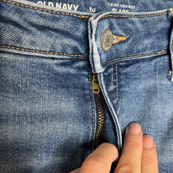 Old Navy Higher High Rise Flare Jeans 10 Raw Frayed Hem Secret Smooth Pockets - Picture 6 of 8